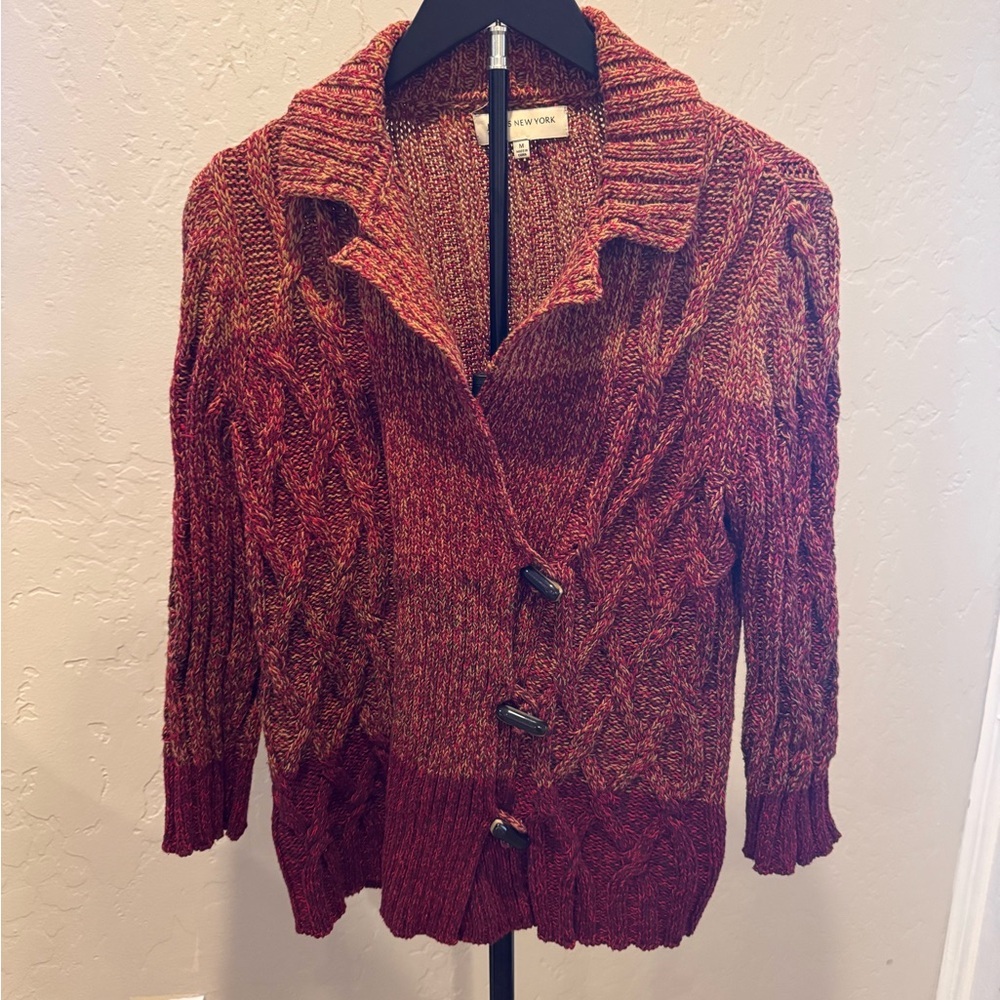 Jones New York Maroon Cable Knit Cardigan